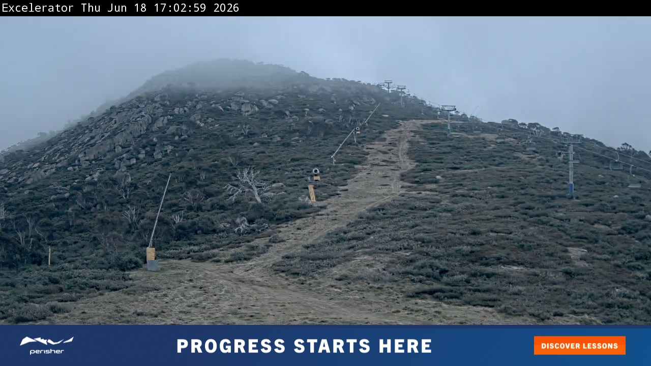 Perisher Excelerator snow cam captured at 18 June 2026 at 5:06 pm AEST