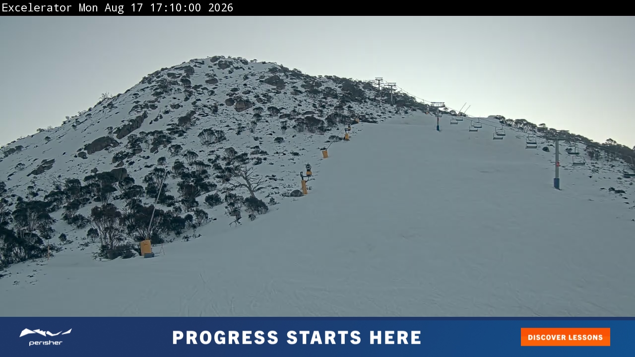 Perisher Excelerator snow cam captured at 17 August 2026 at 5:12 pm AEST