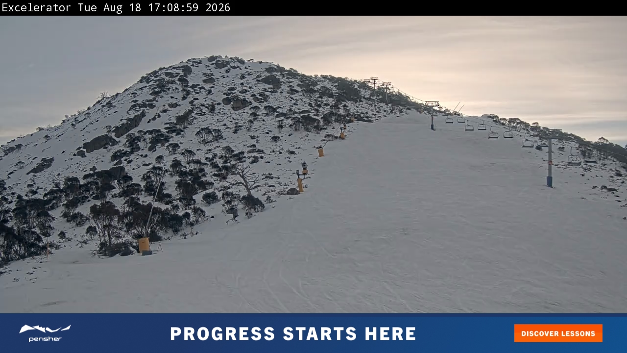 Perisher Excelerator snow cam captured at 18 August 2026 at 5:12 pm AEST