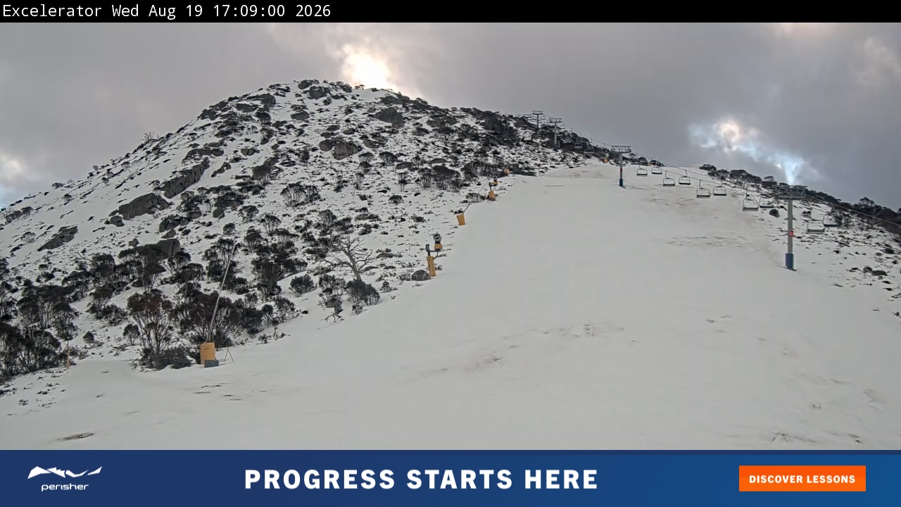 Perisher Excelerator snow cam captured at 19 August 2026 at 5:13 pm AEST