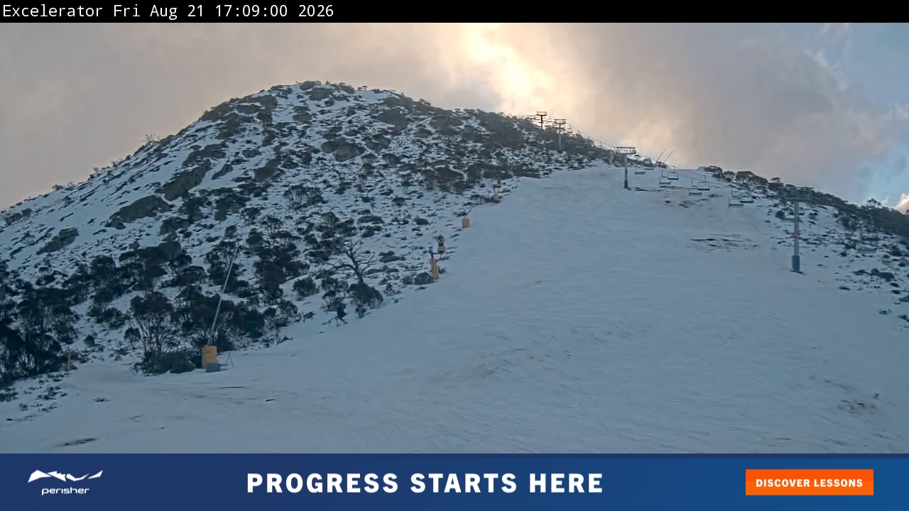 Perisher Excelerator snow cam captured at 21 August 2026 at 5:15 pm AEST
