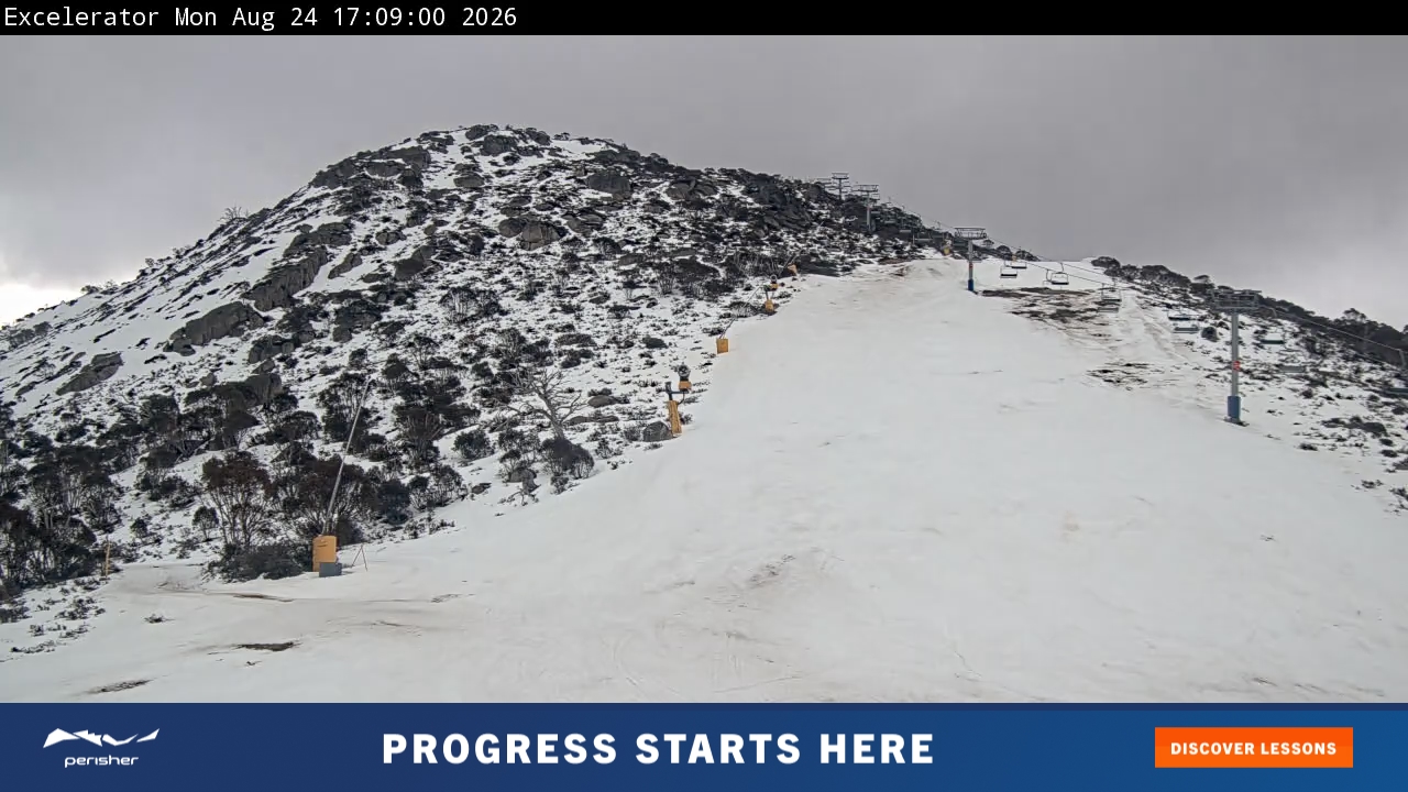 Perisher Excelerator snow cam captured at 24 August 2026 at 5:18 pm AEST