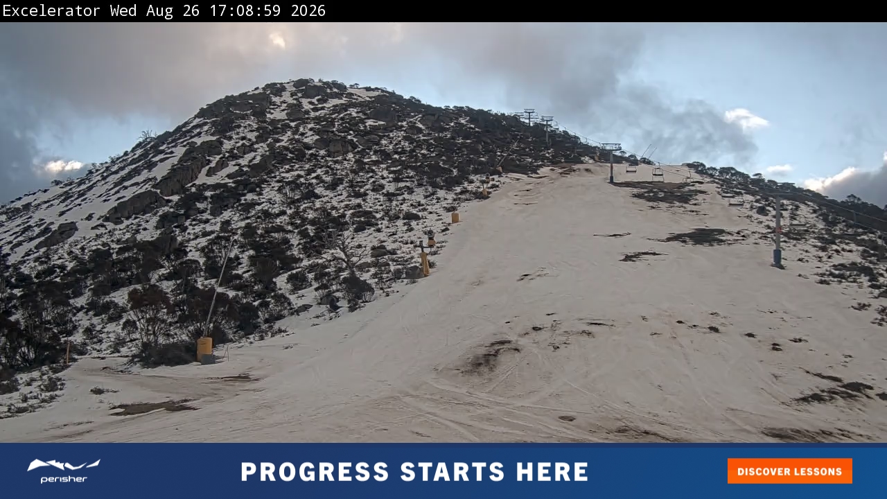 Perisher Excelerator snow cam captured at 26 August 2026 at 5:09 pm AEST