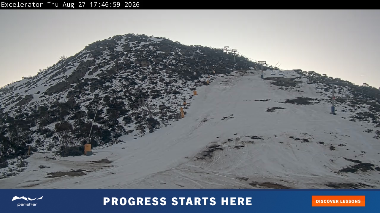 Perisher Excelerator snow cam captured at 27 August 2026 at 5:54 pm AEST