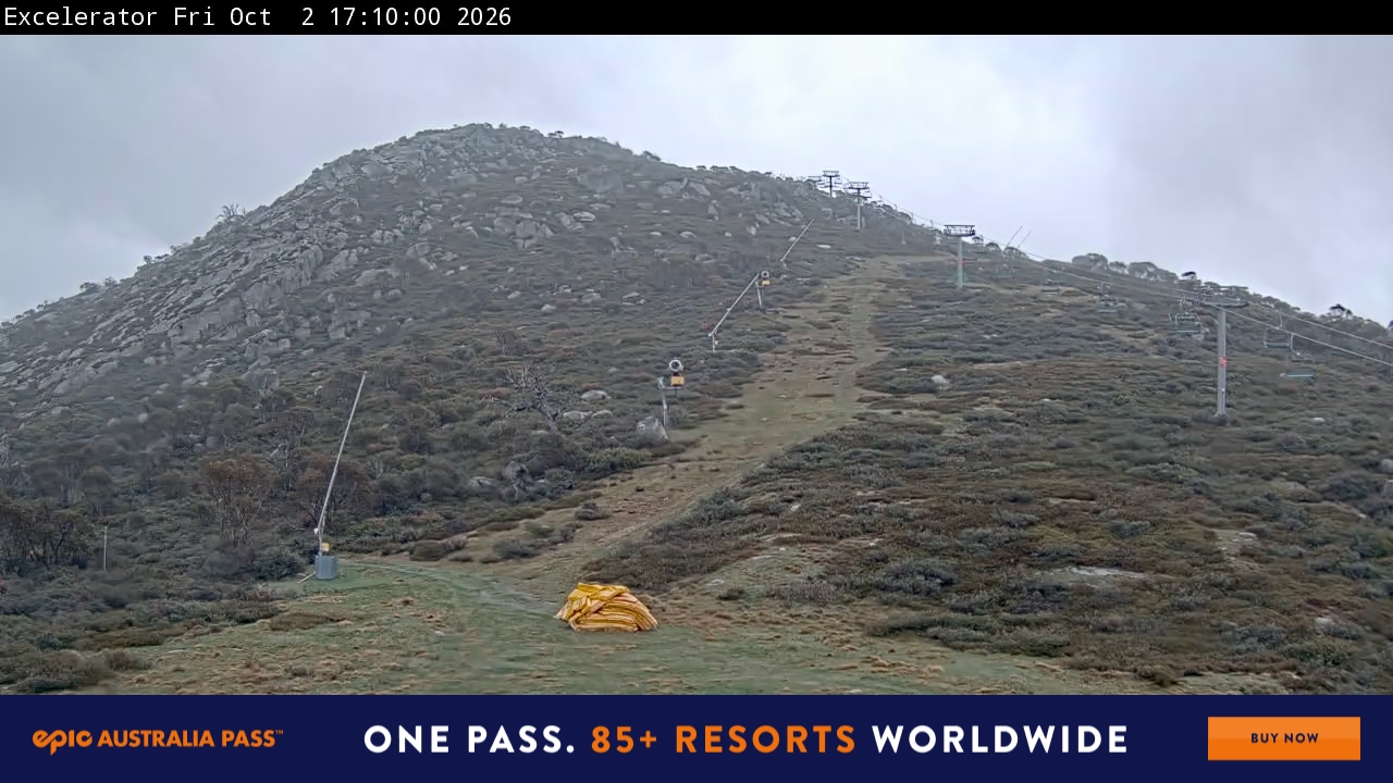 Perisher Excelerator snow cam captured at 2 October 2026 at 5:15 pm AEST