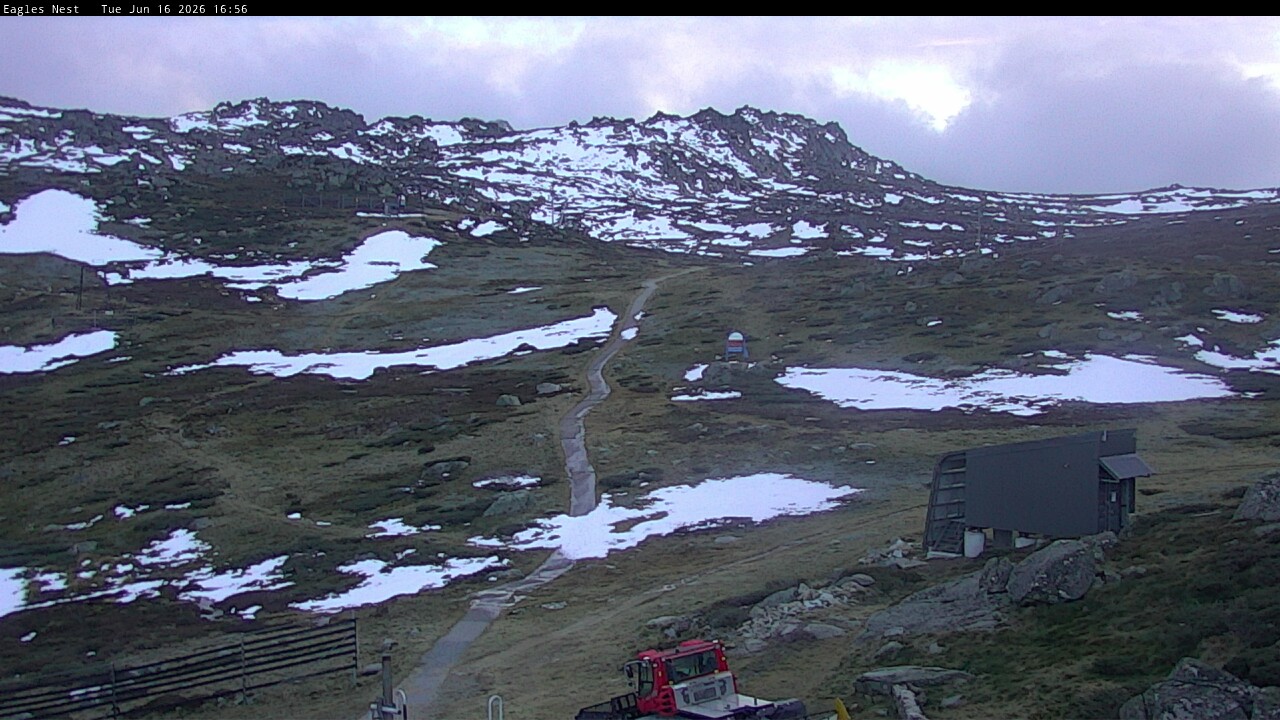 Thredbo Kosciuszko Walking Track snow cam captured at 16 June 2026 at 4:58 pm AEST