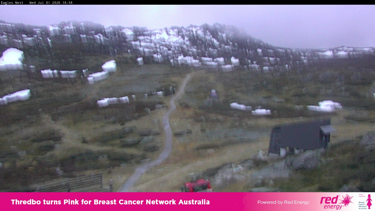 Thredbo Kosciuszko Walking Track snow cam captured at 1 July 2026 at 4:59 pm AEST