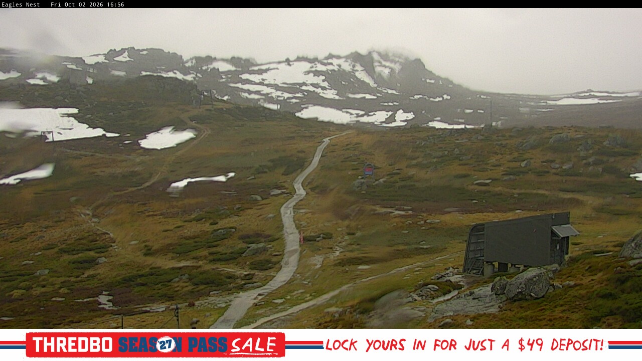 Thredbo Kosciuszko Walking Track snow cam captured at 2 October 2026 at 5:07 pm AEST
