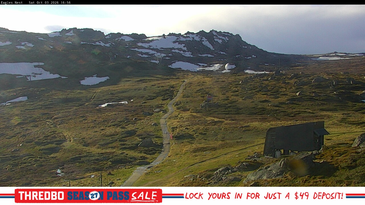 Thredbo Kosciuszko Walking Track snow cam captured at 3 October 2026 at 5:08 pm AEST