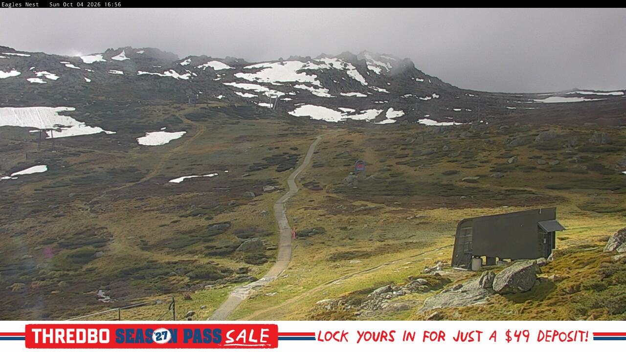 Thredbo Kosciuszko Walking Track snow cam captured at 4 October 2026 at 5:07 pm AEDT
