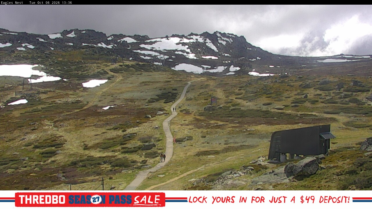 Thredbo Kosciuszko Walking Track snow cam captured at 6 October 2026 at 1:39 pm AEDT