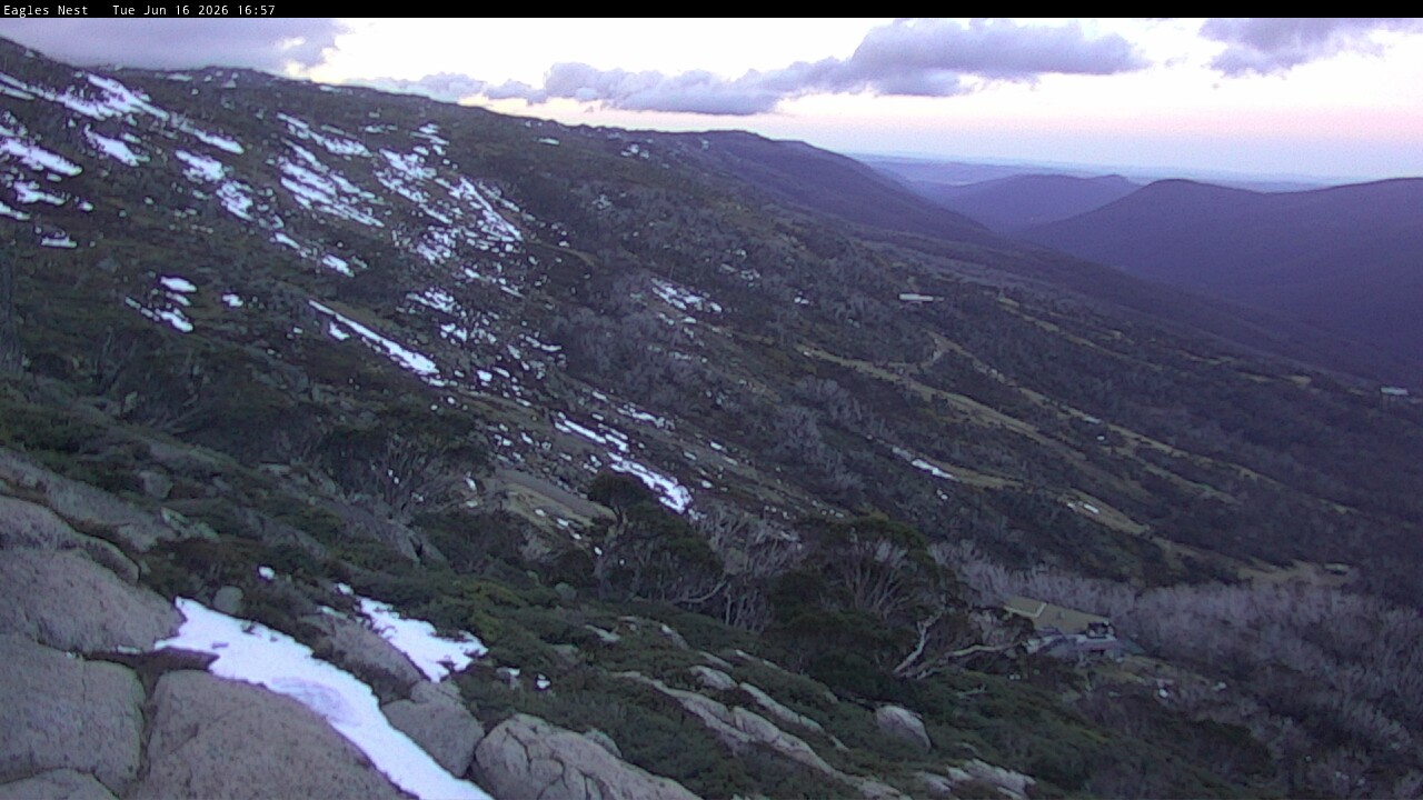 Thredbo Central Spur snow cam captured at 16 June 2026 at 5:01 pm AEST