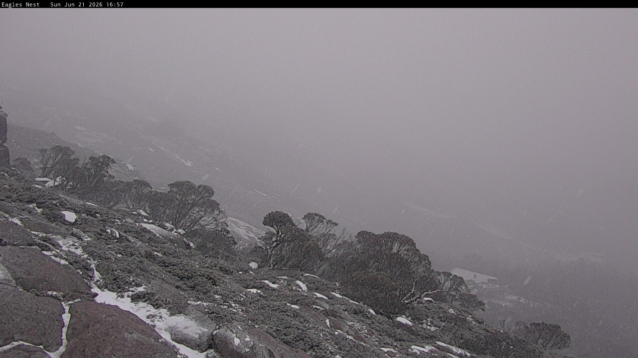 Thredbo Central Spur snow cam captured at 21 June 2026 at 4:59 pm AEST