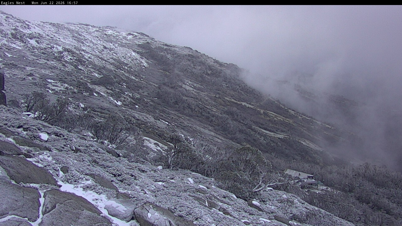 Thredbo Central Spur snow cam captured at 22 June 2026 at 4:58 pm AEST