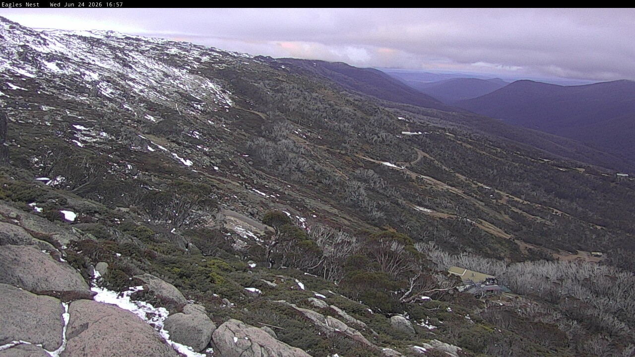 Thredbo Central Spur snow cam captured at 24 June 2026 at 4:58 pm AEST