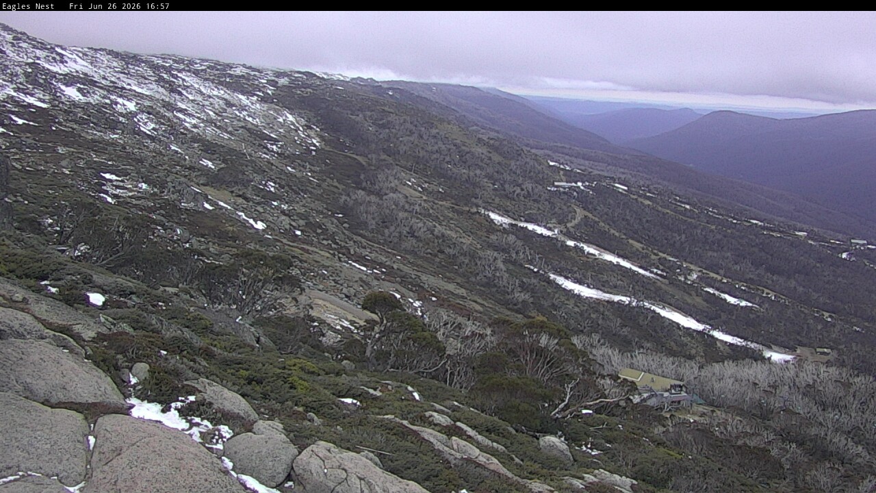 Thredbo Central Spur snow cam captured at 26 June 2026 at 4:58 pm AEST