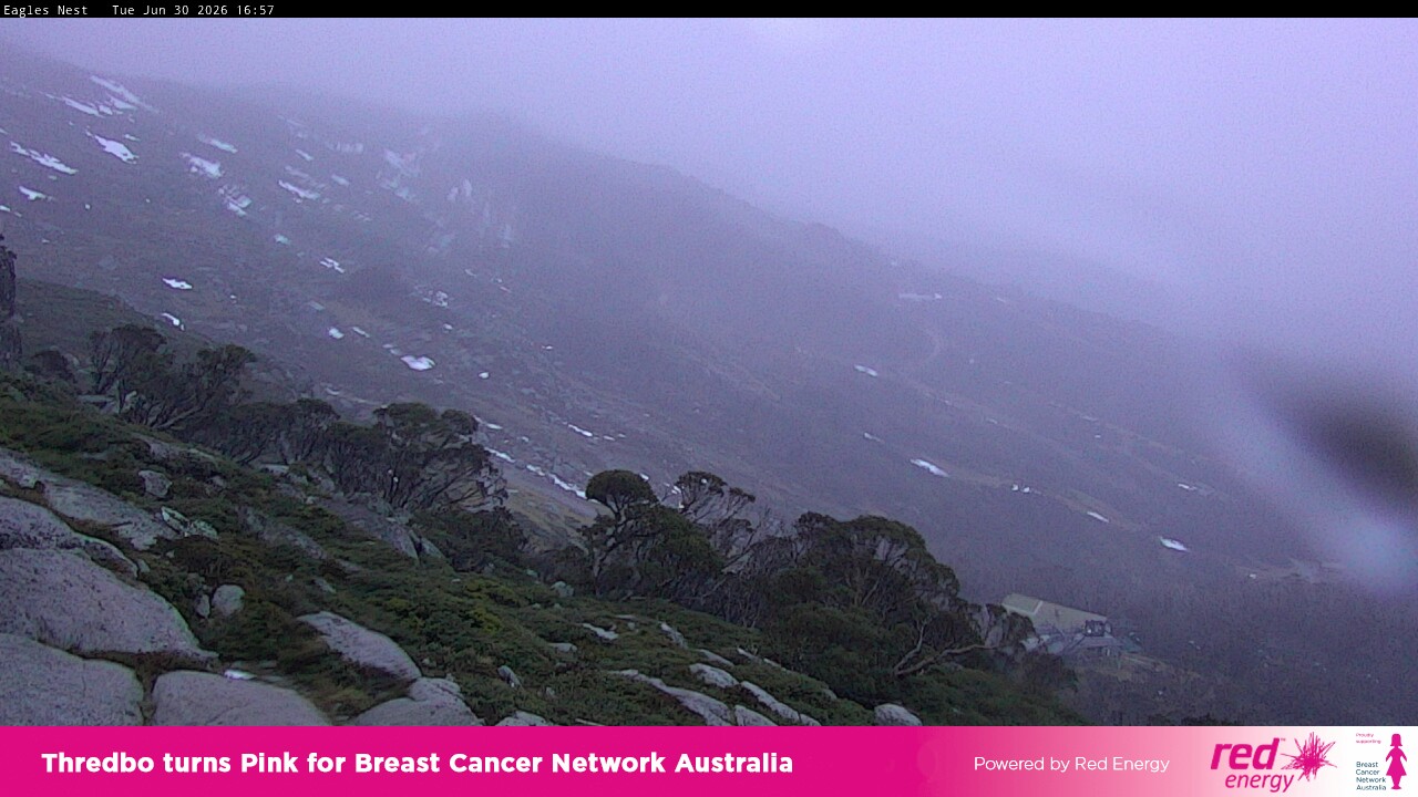 Thredbo Central Spur snow cam captured at 30 June 2026 at 4:59 pm AEST