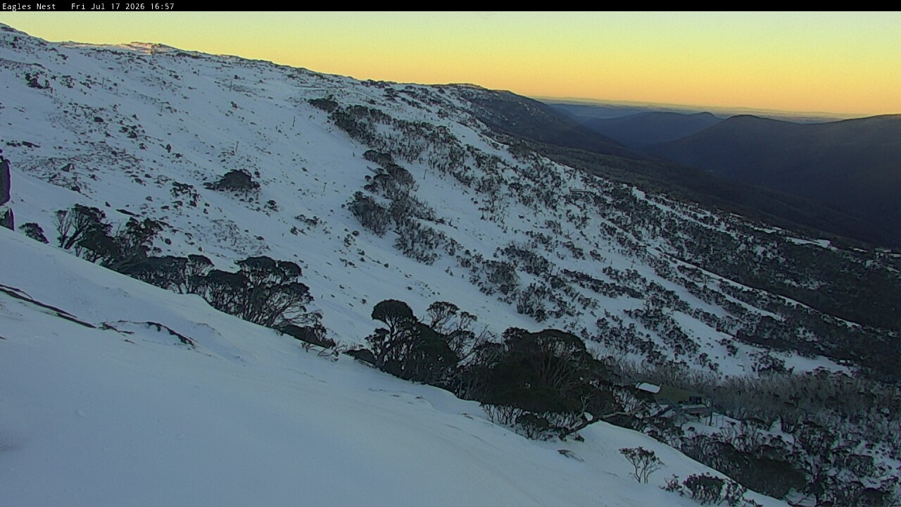 Thredbo Central Spur snow cam captured at 17 July 2026 at 4:58 pm AEST