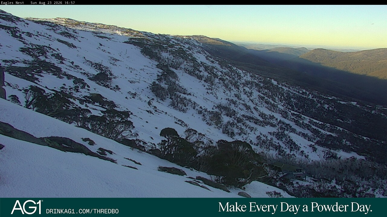Thredbo Central Spur snow cam captured at 23 August 2026 at 5:05 pm AEST