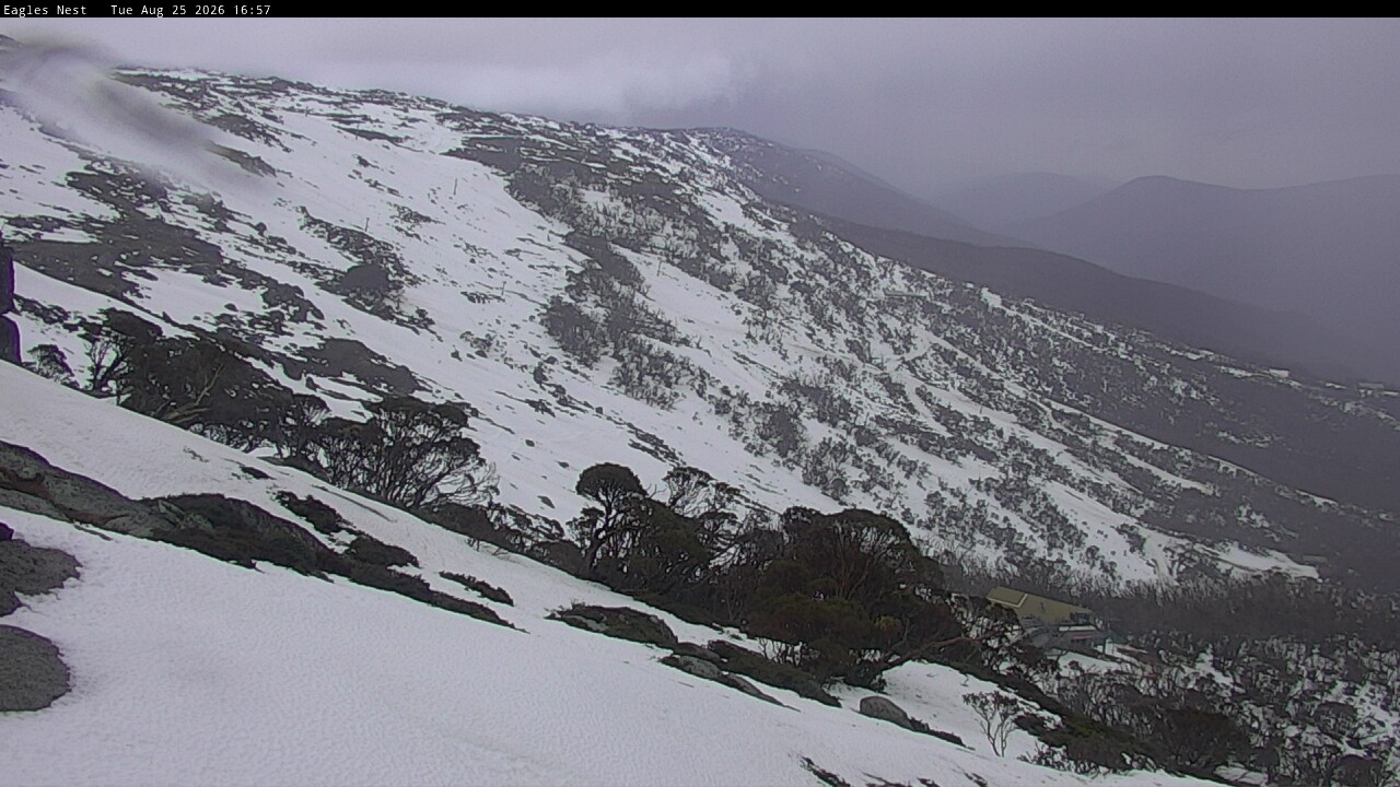 Thredbo Central Spur snow cam captured at 25 August 2026 at 5:07 pm AEST