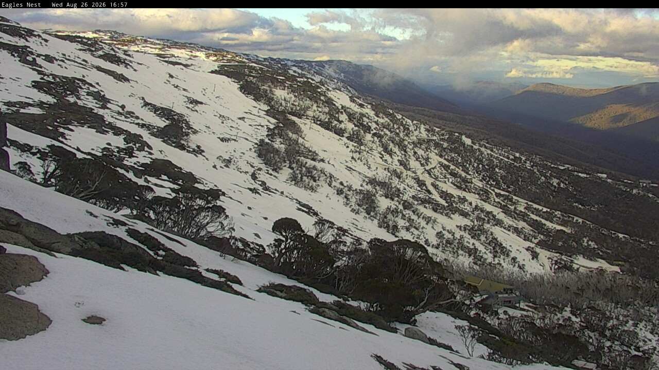 Thredbo Central Spur snow cam captured at 26 August 2026 at 4:57 pm AEST