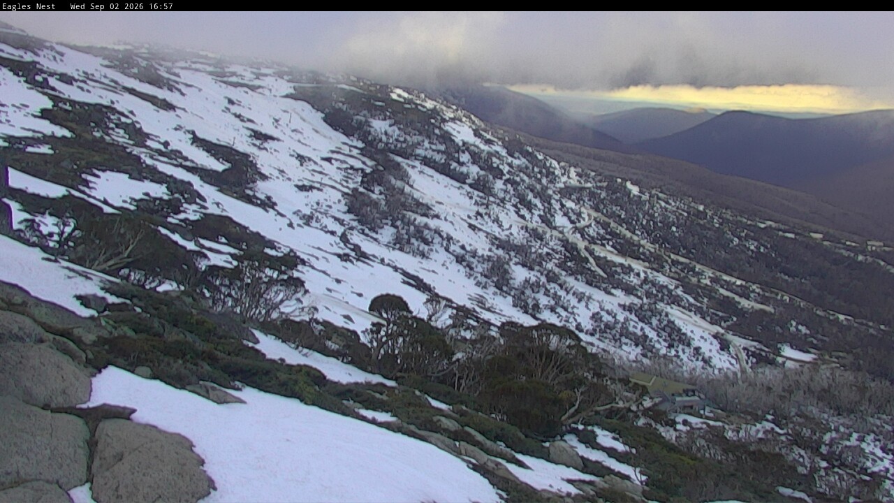 Thredbo Central Spur snow cam captured at 2 September 2026 at 4:58 pm AEST