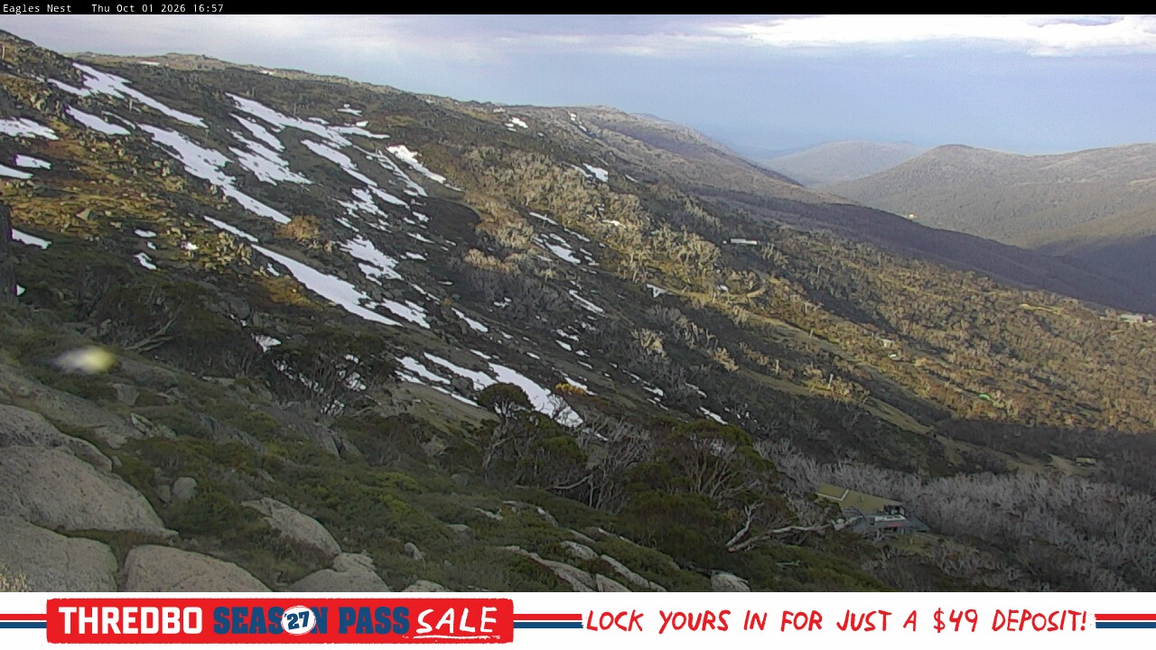 Thredbo Central Spur snow cam captured at 1 October 2026 at 5:07 pm AEST