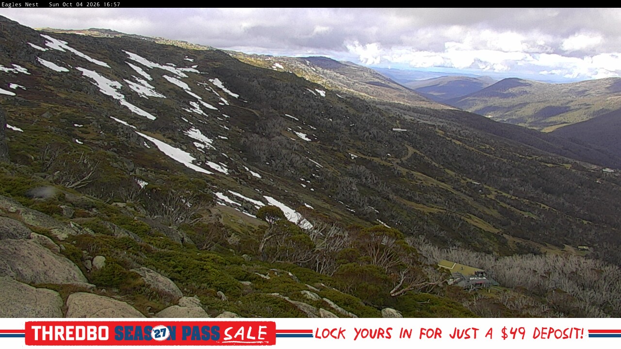 Thredbo Central Spur snow cam captured at 4 October 2026 at 5:06 pm AEDT