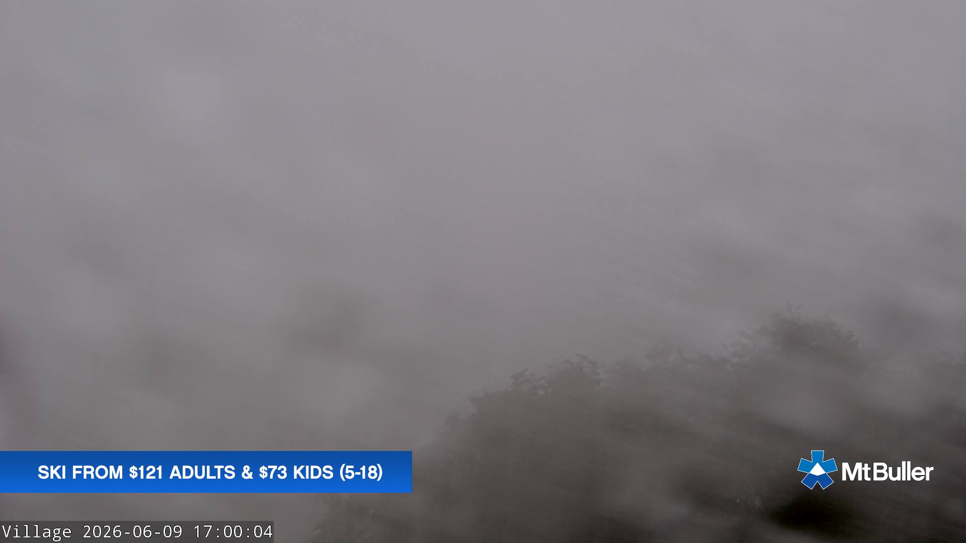 Mt Buller Village snow cam captured at 9 June 2026 at 5:04 pm AEST