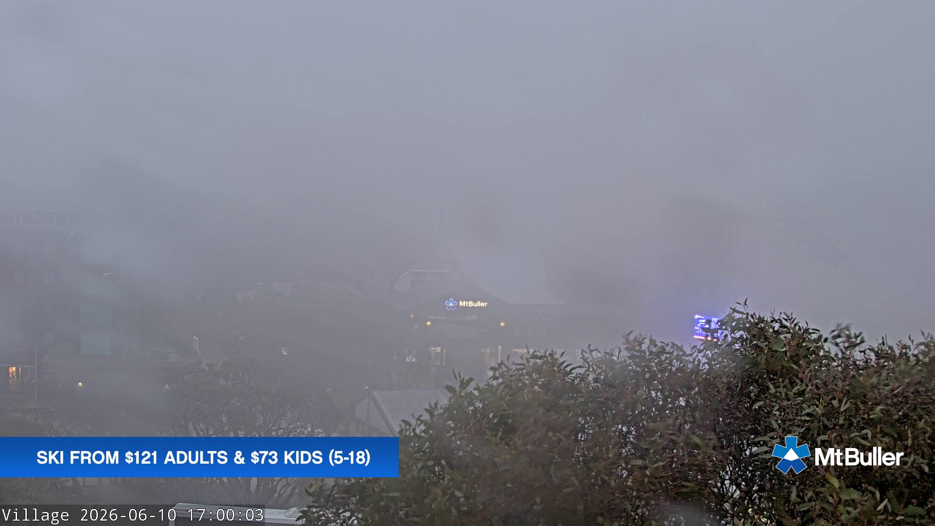 Mt Buller Village snow cam captured at 10 June 2026 at 6:02 pm AEST