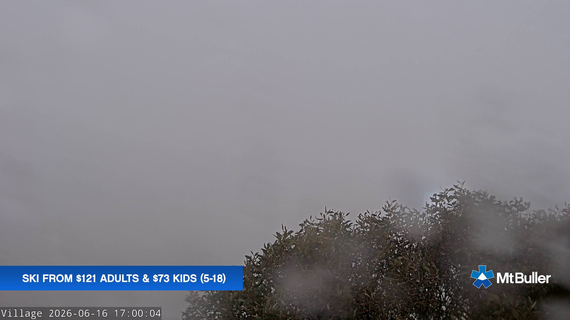 Mt Buller Village snow cam captured at 16 June 2026 at 5:06 pm AEST
