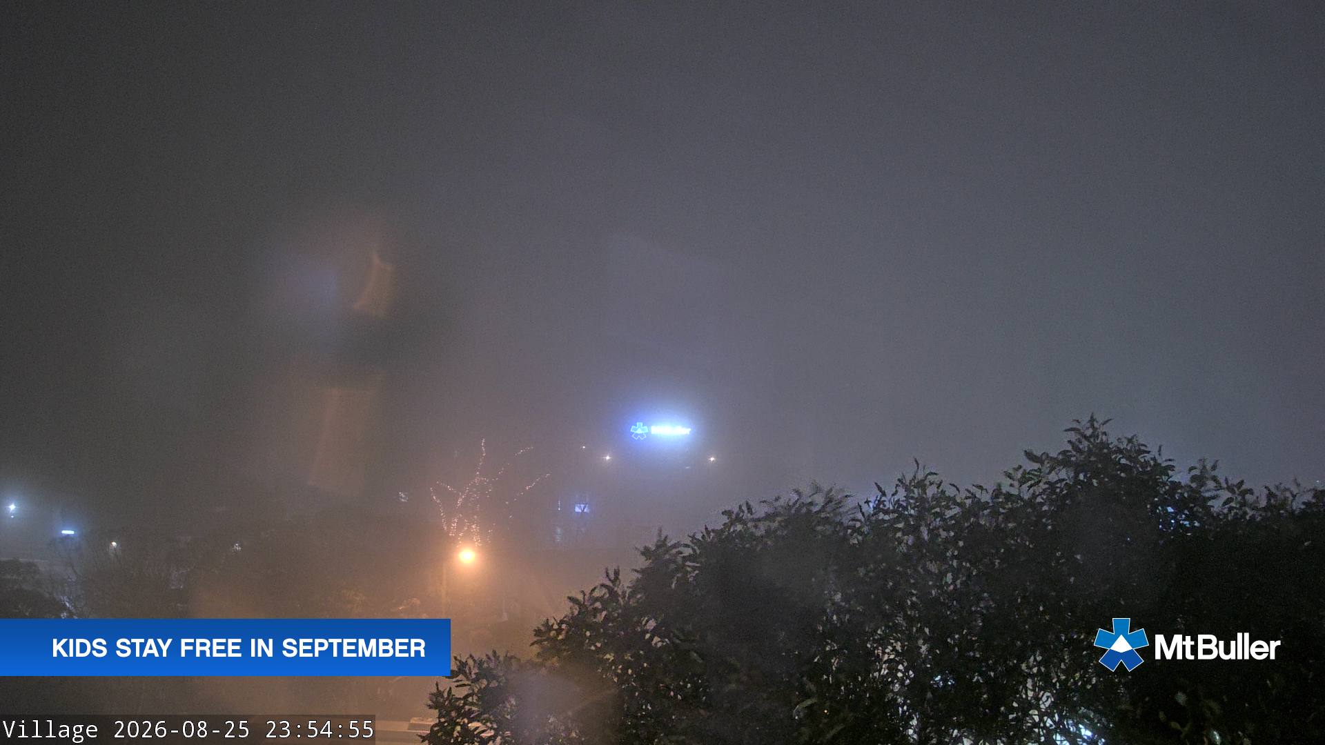 Mt Buller Village snow cam captured at 25 August 2026 at 11:56 pm AEST