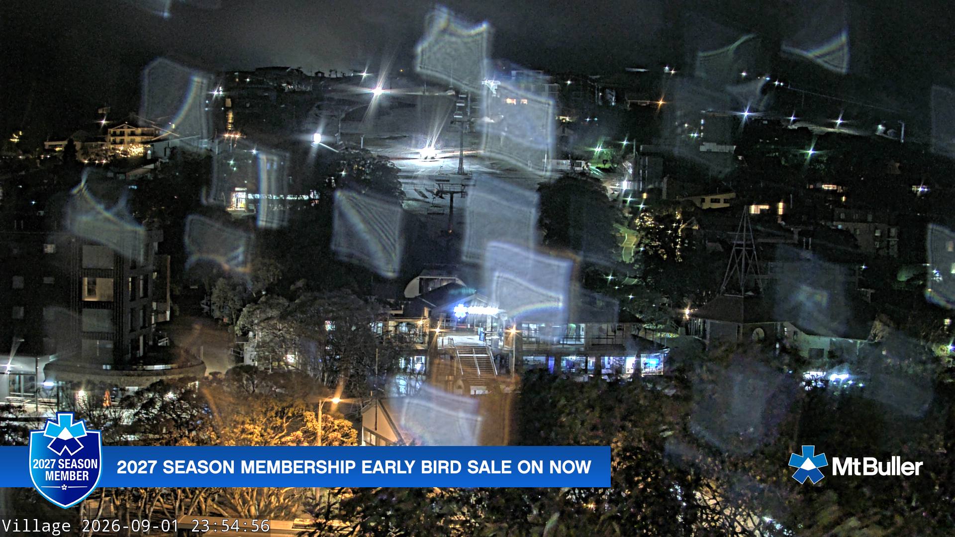 Mt Buller Village snow cam captured at 1 September 2026 at 11:55 pm AEST
