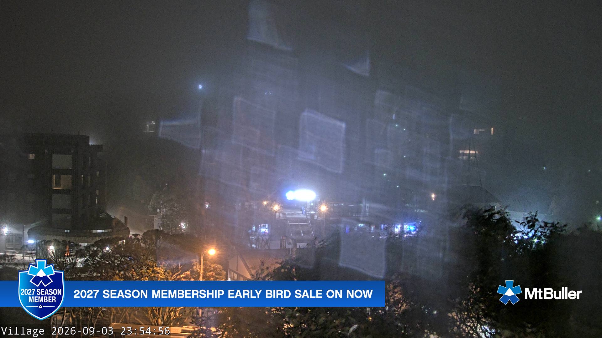Mt Buller Village snow cam captured at 3 September 2026 at 11:56 pm AEST