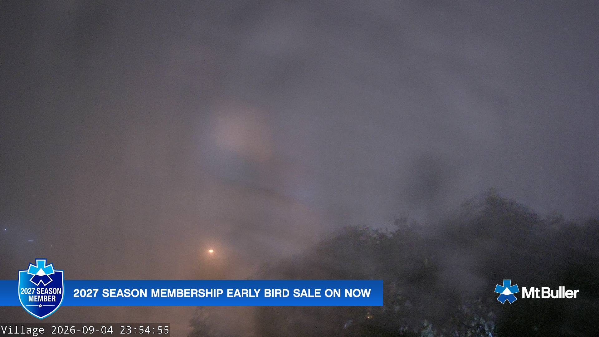 Mt Buller Village snow cam captured at 4 September 2026 at 11:57 pm AEST