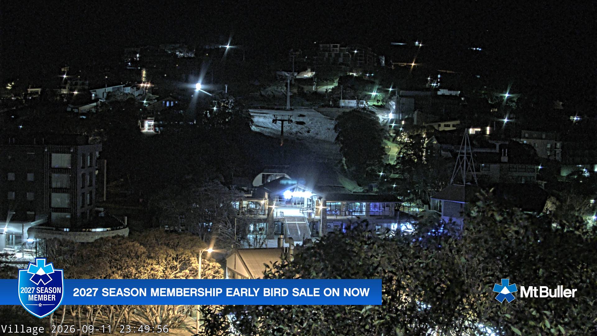 Mt Buller Village snow cam captured at 11 September 2026 at 11:50 pm AEST