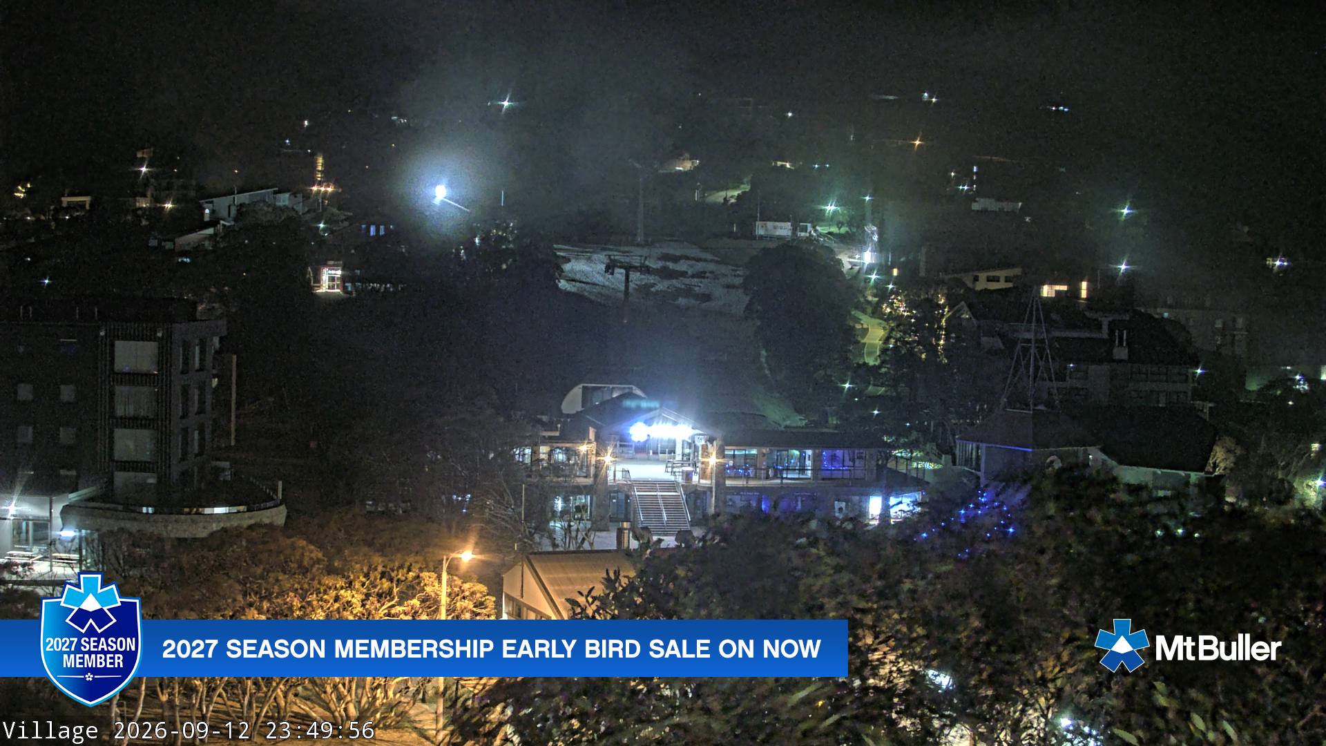 Mt Buller Village snow cam captured at 12 September 2026 at 11:53 pm AEST