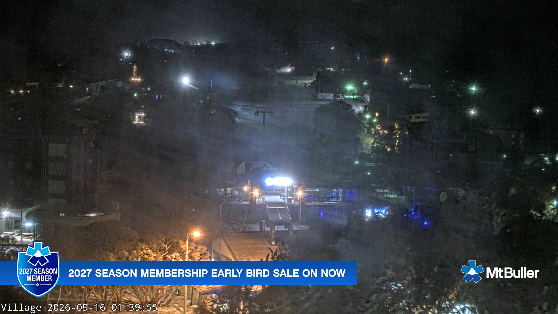 Mt Buller Village snow cam captured at 16 September 2026 at 1:44 am AEST