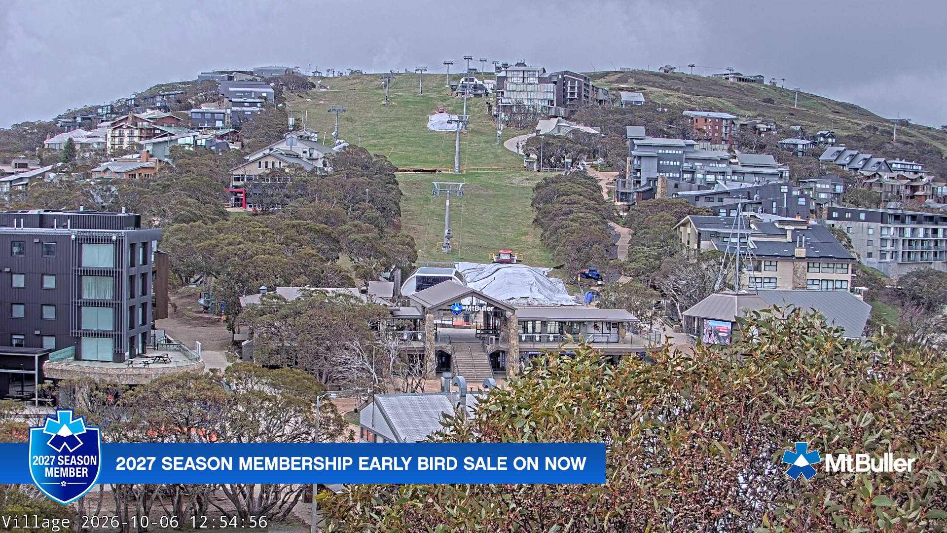 Mt Buller Village snow cam captured at 6 October 2026 at 12:59 pm AEDT