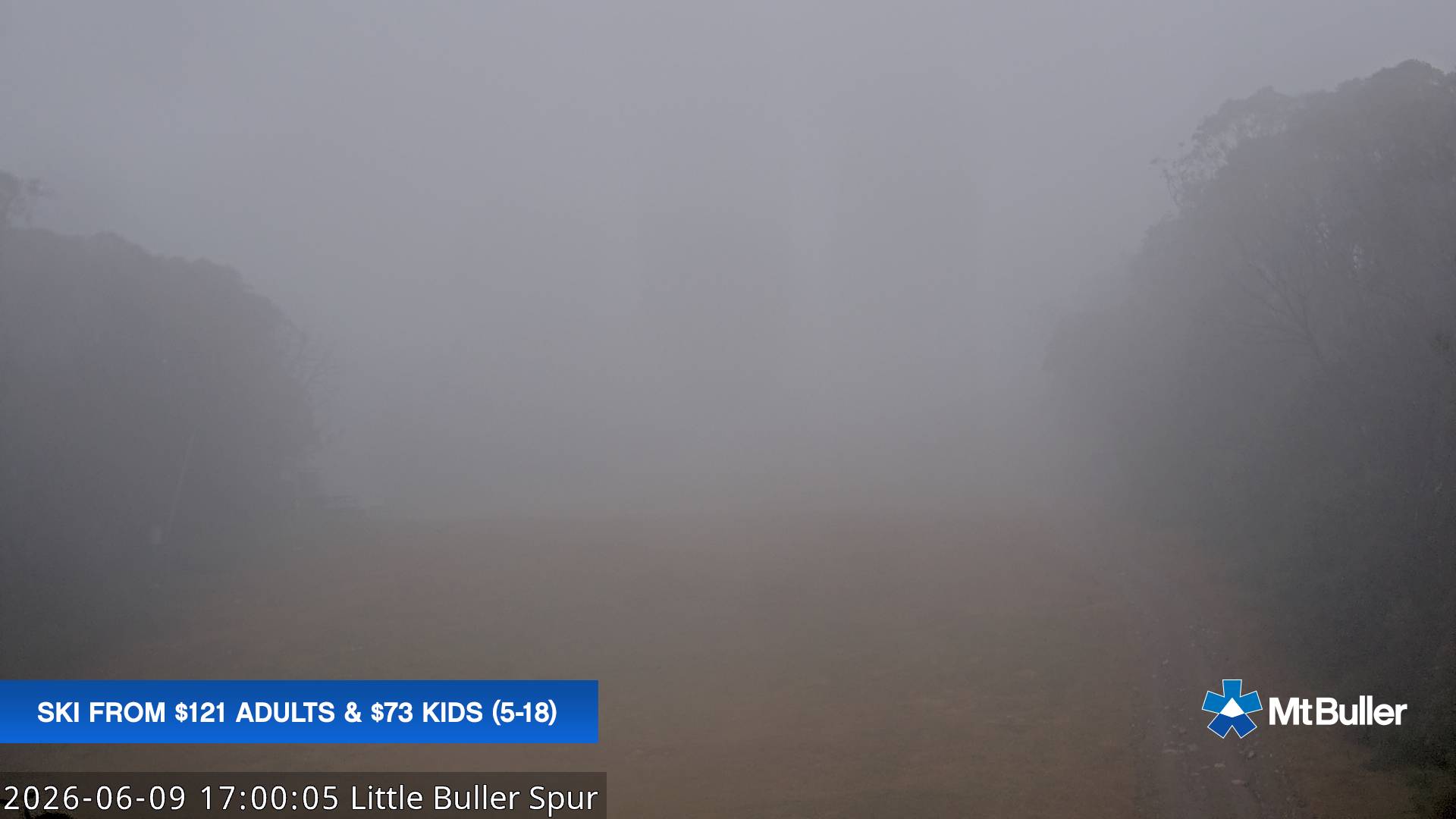 Mt Buller Little Buller Spur snow cam captured at 9 June 2026 at 5:04 pm AEST