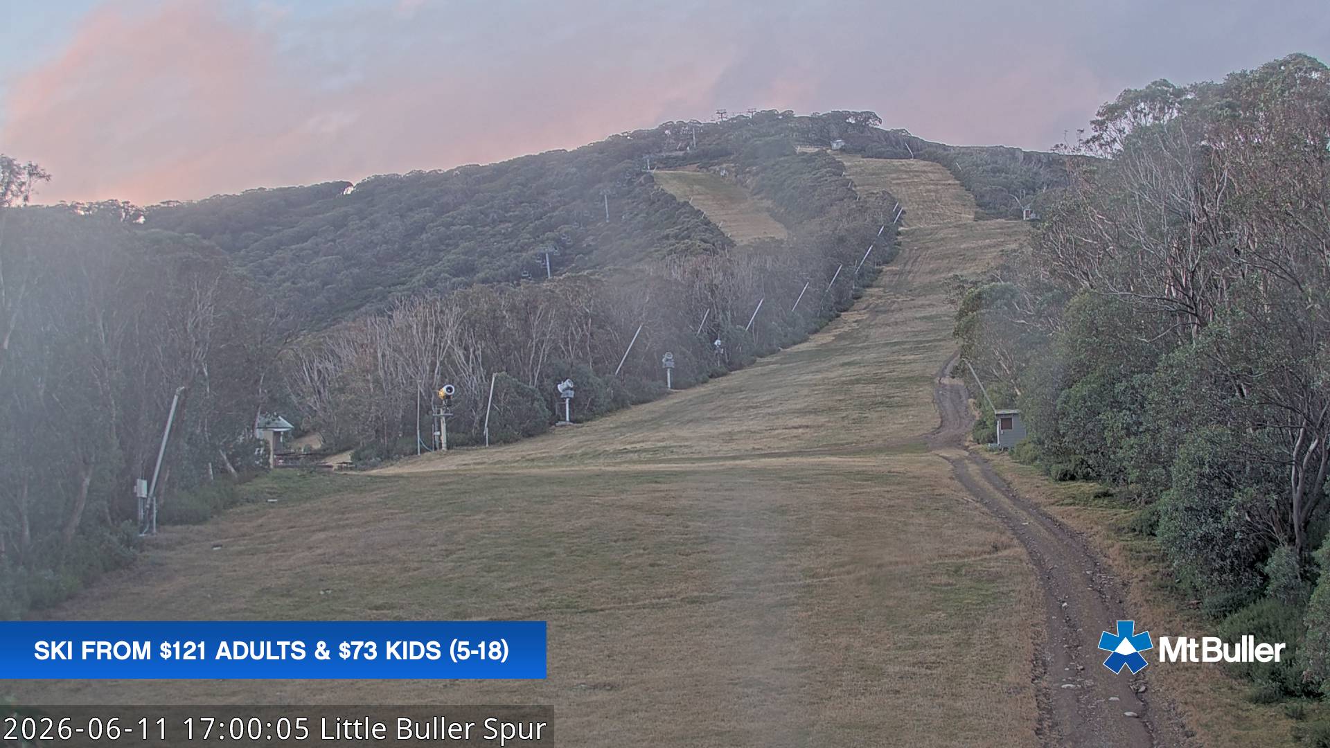 Mt Buller Little Buller Spur snow cam captured at 11 June 2026 at 5:02 pm AEST