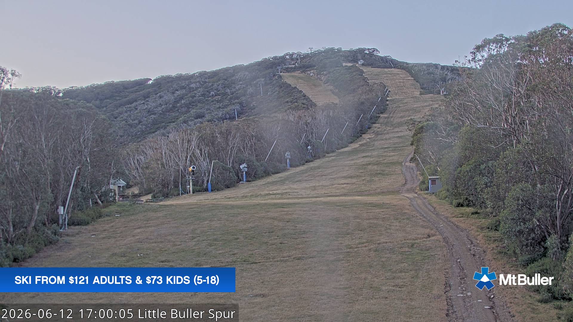 Mt Buller Little Buller Spur snow cam captured at 12 June 2026 at 5:02 pm AEST