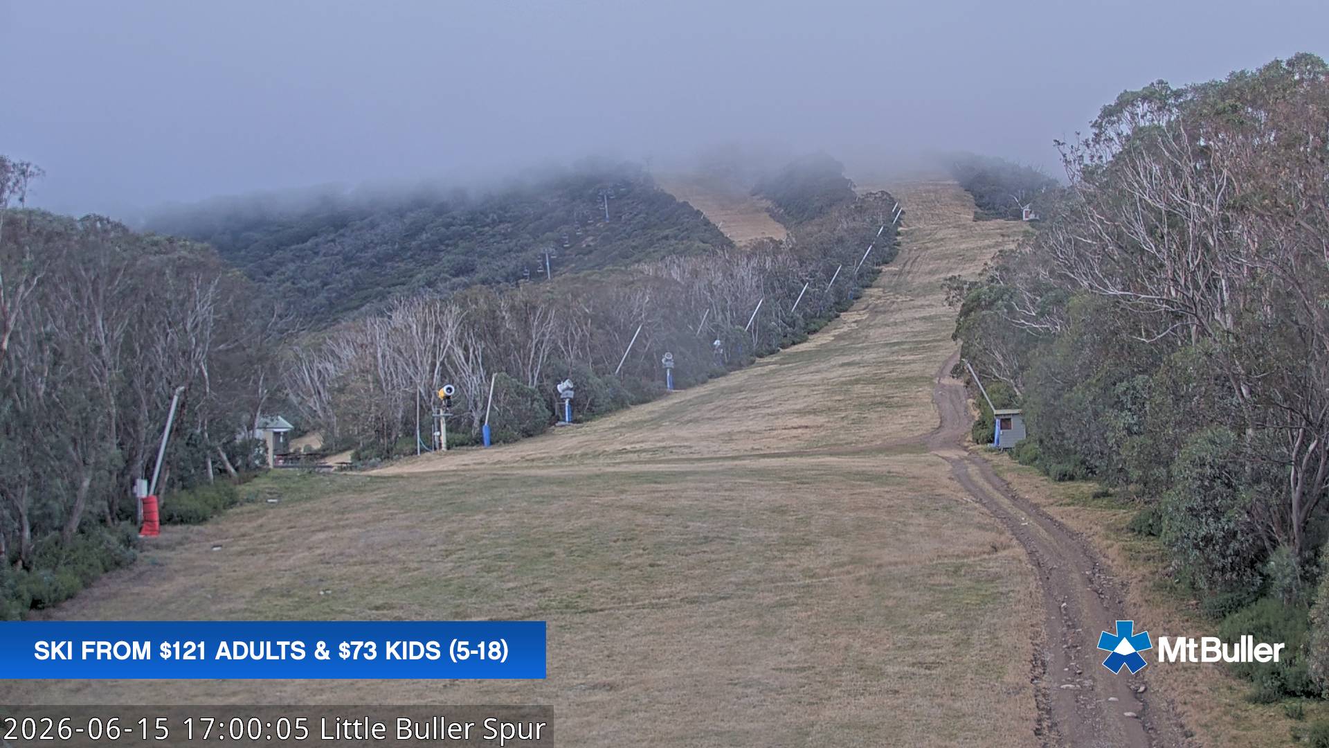 Mt Buller Little Buller Spur snow cam captured at 15 June 2026 at 5:01 pm AEST