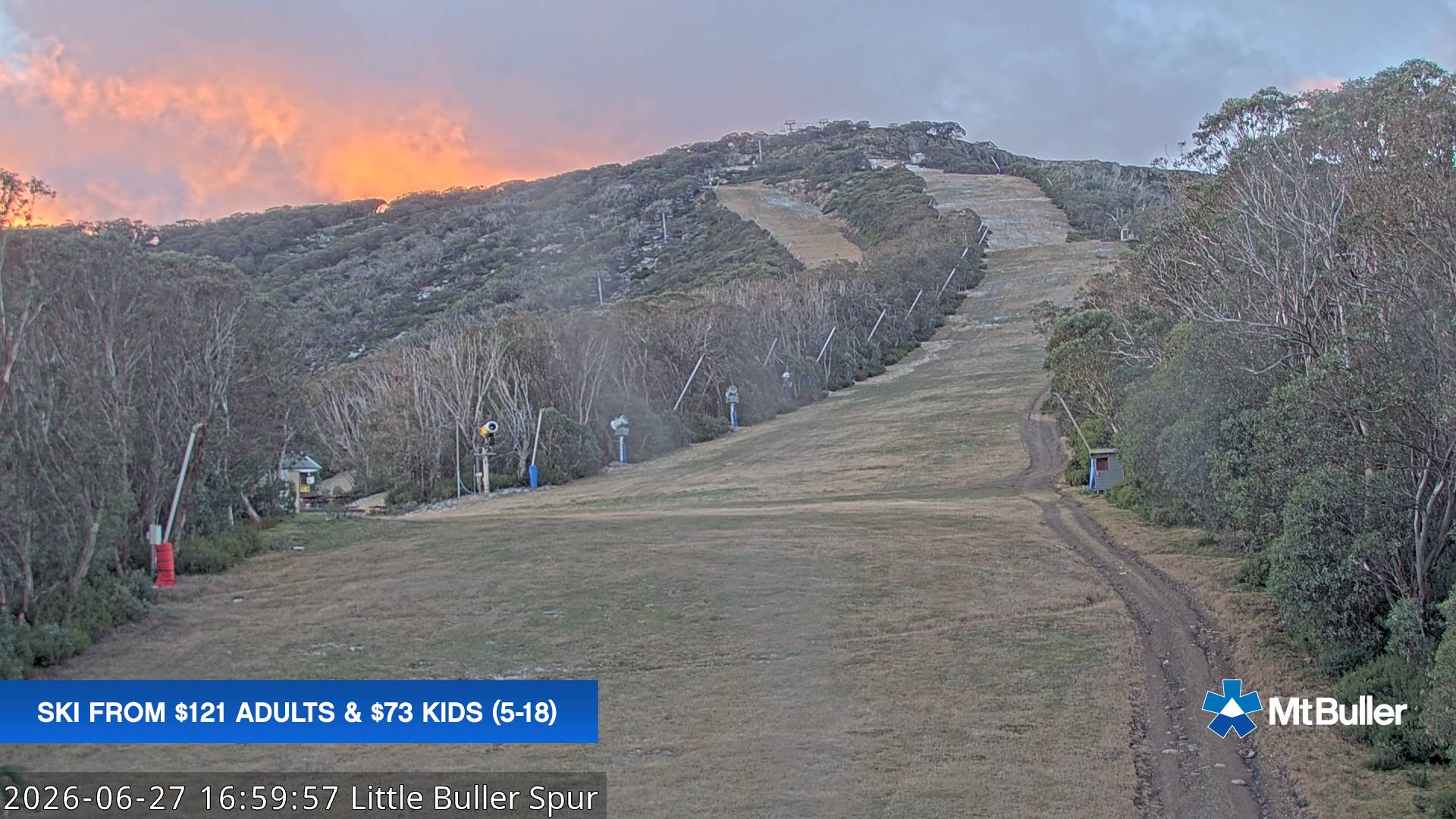 Mt Buller Little Buller Spur snow cam captured at 27 June 2026 at 11:55 pm AEST