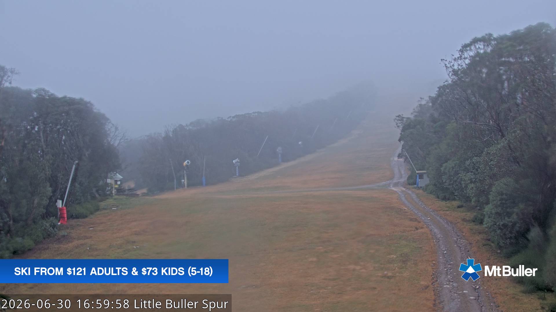 Mt Buller Little Buller Spur snow cam captured at 30 June 2026 at 5:04 pm AEST