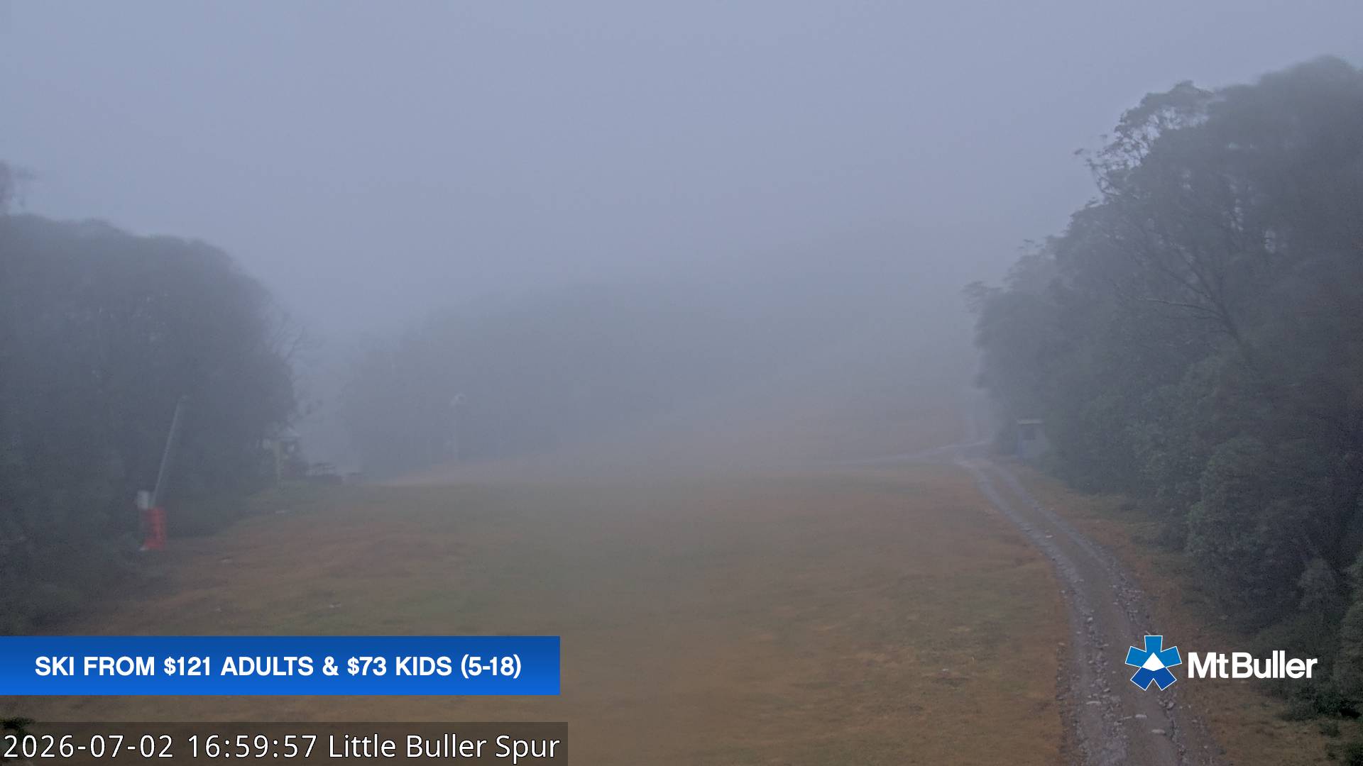 Mt Buller Little Buller Spur snow cam captured at 2 July 2026 at 5:05 pm AEST