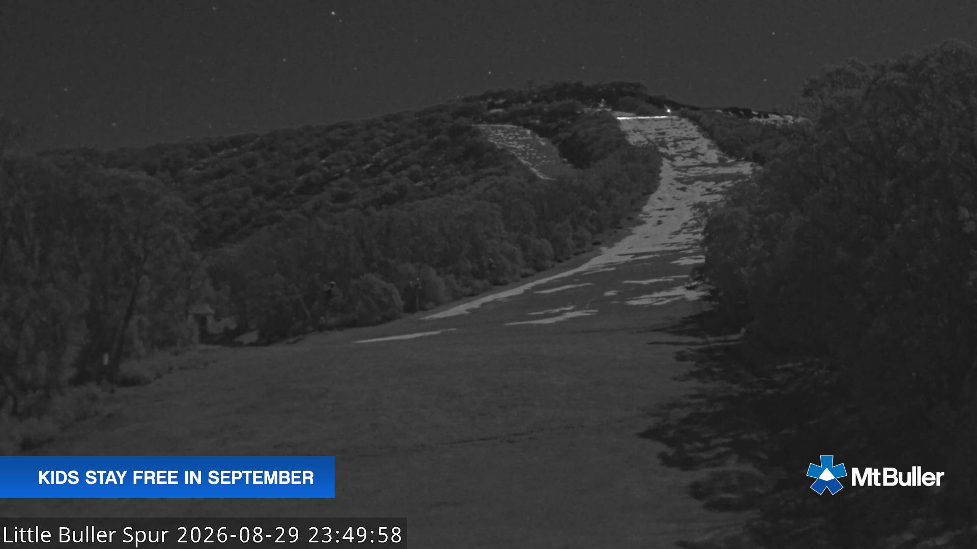Mt Buller Little Buller Spur snow cam captured at 29 August 2026 at 11:50 pm AEST