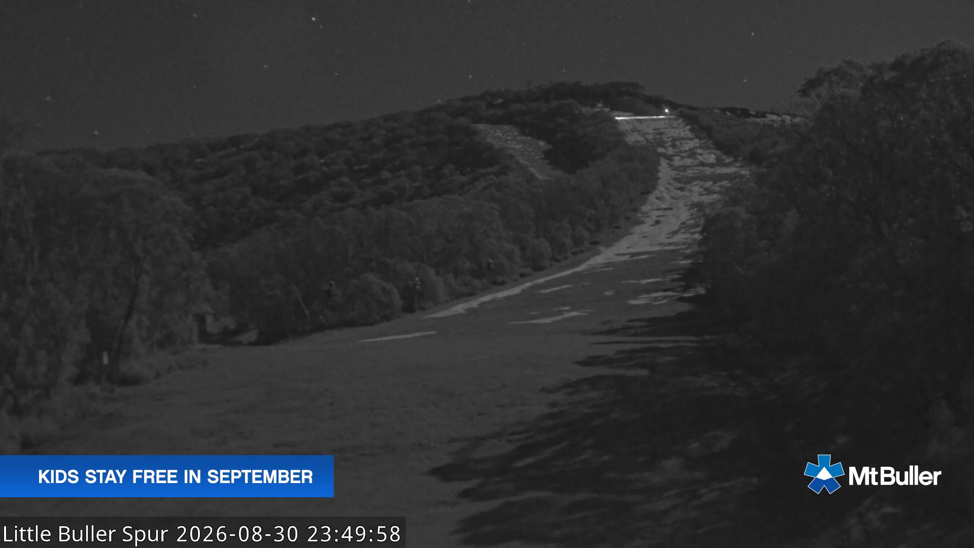 Mt Buller Little Buller Spur snow cam captured at 30 August 2026 at 11:51 pm AEST