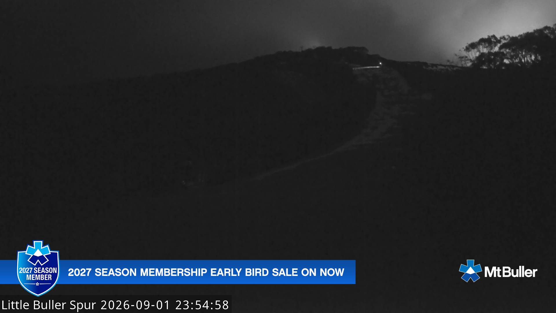 Mt Buller Little Buller Spur snow cam captured at 1 September 2026 at 11:55 pm AEST