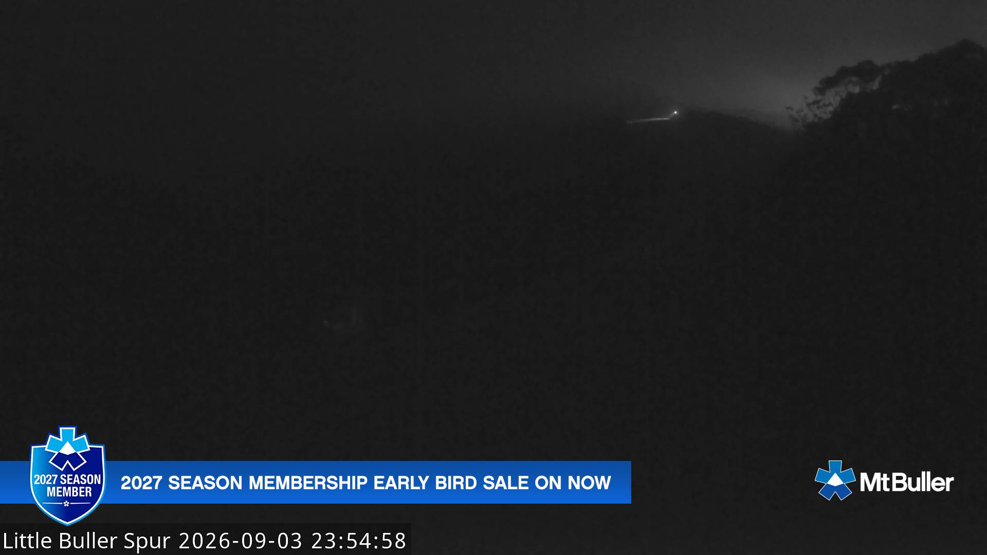 Mt Buller Little Buller Spur snow cam captured at 3 September 2026 at 11:56 pm AEST